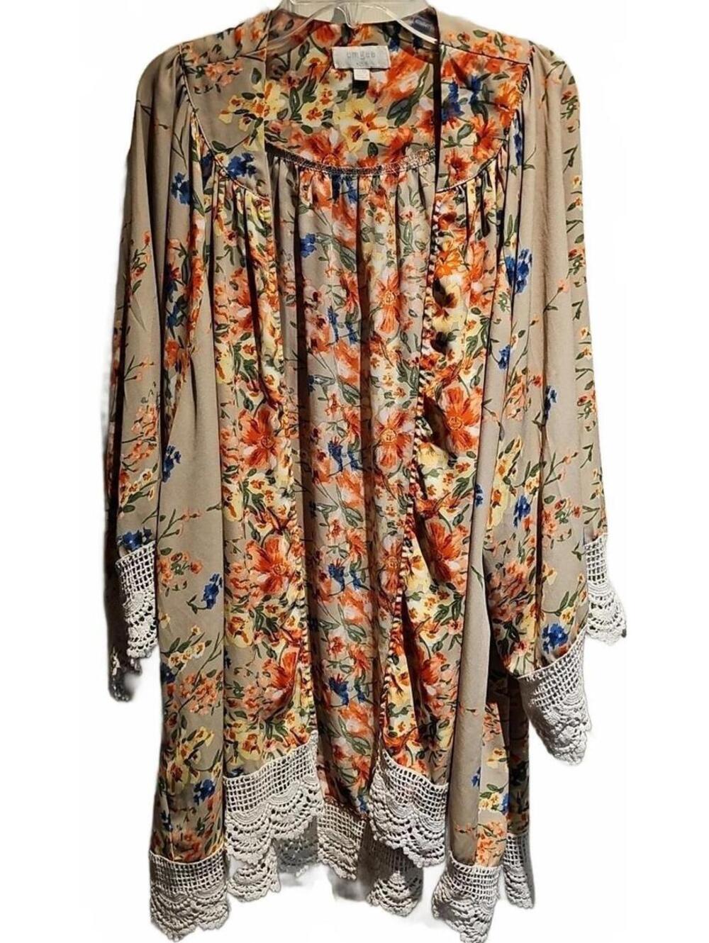 Umgee Womens Floral Kimono S/M Cover Up Lace Boho Oversized Open Front Relaxed